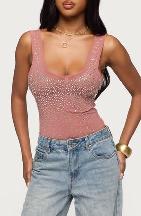 Edikted Angelita Embellished Mesh Tank in Pink at Nordstrom, Size X-Small