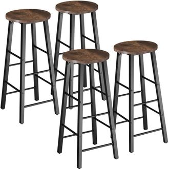 TecTake Set Of Bar Stools Keynes Industrial Wood Dark, Rustic Set Of 4 in Brown