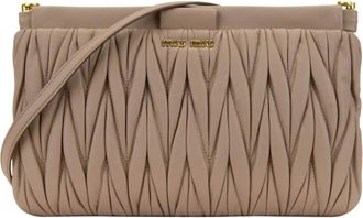 Miu Miu Tassen, Dames, Beige, ONE Size, Leer, Leren Schoudertas
