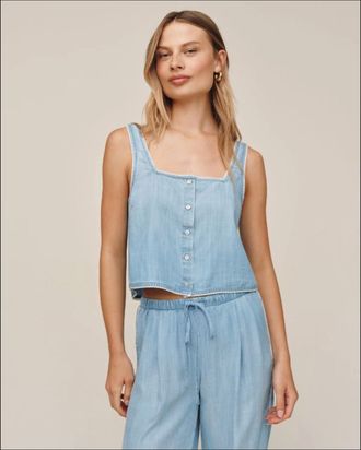 Bella Dahl Square Neck Button Front Tank In Ombre Mist Wash