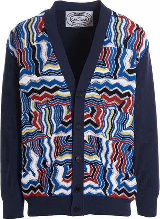 MISSONI MULTI COLOR V NECK KNIT outlet BUTTON UP STRIPE CARDIGAN BROWN BLUE SIZE 10