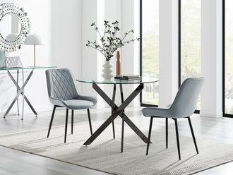 Furniturebox Novara 100cm Round Black Leg Dining Table & 2 Pesaro Black Leg Chairs in Grey