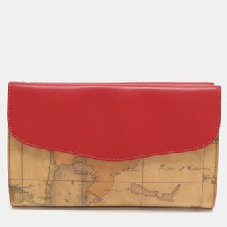 Alviero Martini 1A Classe Beige/red Geo Classic Print Coated Canvas Pouch