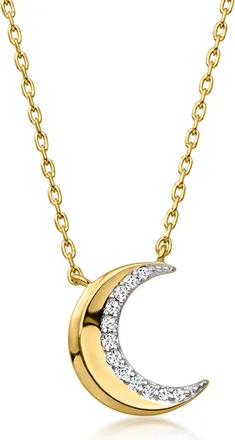Ross-Simons Diamond Crescent Moon Necklace in 18kt Gold Over Sterling