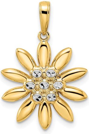 Diamond2Deal 14k Yellow Gold White Rhodium Diamond-cut Flower Pendant