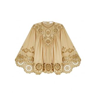 Zimmermann Blouses, female, Beige, Size: XS Round-neck Lace Blouse