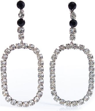Saint Laurent Pre-owned Womens Crystal XL Smoking oval drop earrings - Silver - One Size