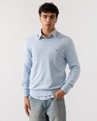 Tommy Hilfiger Mens Essential Cotton Crew Neck Long Sleeve Sweatshirt in Light Blue - Size Large