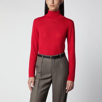 R&oacute;he Dolcevita in lana e cashmere a maglia fine rosso