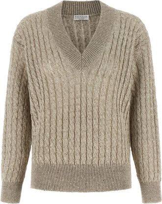 Brunello Cucinelli Beige Micro Sequin Sweater
