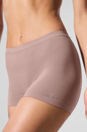 Alo | Sheer Glow Boyshort Underwear in Taupe Beige, Size: Medium