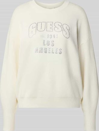 Guess Strickpullover mit Ziersteinbesatz Modell LEIGHTON in Weiss, Größe XL