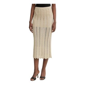 Twinset Rokken, Dames, Geel, XS, Polyester, Viscose Knit Midi Rok