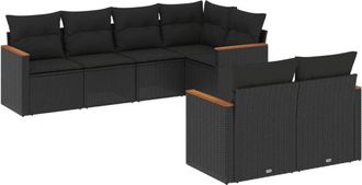 vidaXL Set De Comedor De Jard&iacute;n 7 Pzas Y Cojines Rat&aacute;n Sint&eacute;tico Negro Vidaxl