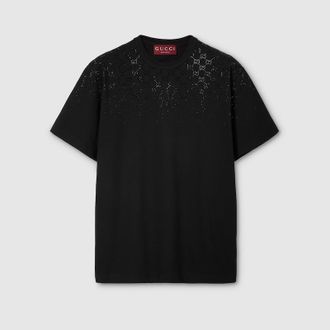Gucci Cotton Jersey T-shirt With Crystals, Size XXXL, Black