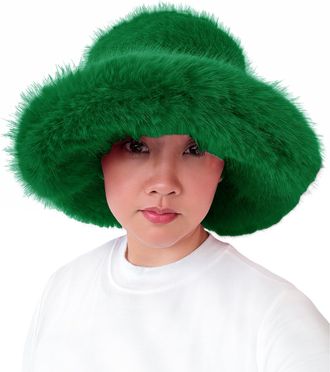 Lina & Lily Oversized Winter Faux Fur Bucket Hat for Women - Long Pile Fur Wide Moldable Brim (Emerald Green)