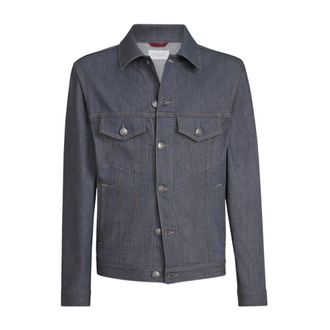 Brunello Cucinelli Jassen, Heren, Grijs, XL, Denim, Denim Jack met Vier Zakken