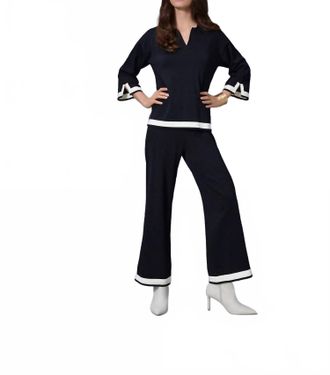 Frank Lyman Design Womens Color Block Knit Wide Leg Pant In Black/vanilla