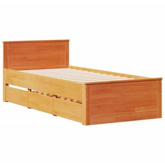vidaXL Vidaxl - Cama Sin Colch&oacute;n Y Cabecero Madera Maciza Pino Marr&oacute;n 75x190 Cm