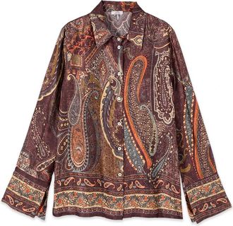 Oltre Geprint shirt van satijn - Dames - Overhemden - Rood - 3XL - Satijn - Overhemden