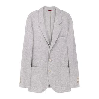 Brunello Cucinelli Jassen, Heren, Grijs, L, Kasjmier, Cashmere Jersey Blazer met Opgestikte Zakken
