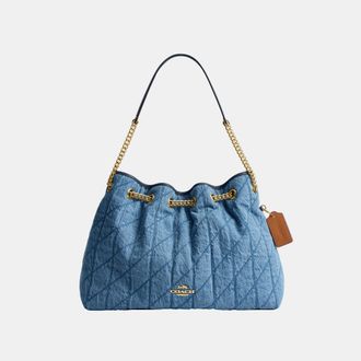 Coach Womens Evelyn Shoulder Bag In Regenerative Cotton With Quilting - Blue - One Size
