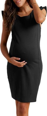 A Pea in the Pod Tiered Ruffle Sleeve Ponte Knit Sheath Maternity Dress in Black at Nordstrom, Size X-Small