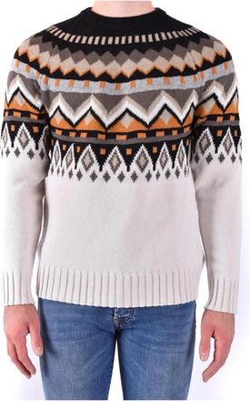 Paolo Pecora Beige Wollen Gebreide Trui - Heren - Ronde hals truien - Veelkleurig - M - Wol - Truien & Vesten