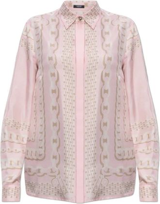 Versace Zijden overhemd met verborgen knoopsluiting - Dames - Overhemden - Roze - S - Overhemden