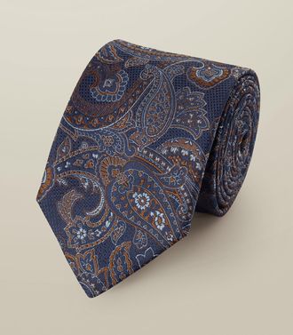 CHARLES TYRWHITT Silk Paisley Tie - Navy & Camel Size OSFA by Charles Tyrwhitt