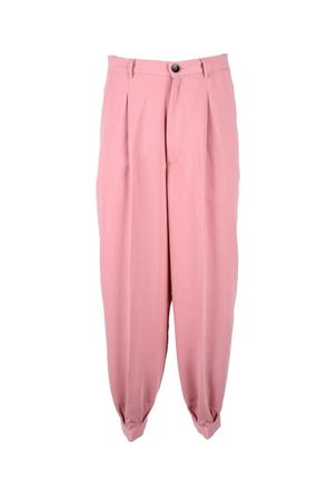 Semicouture Wide-Leg Pink Trousers with High Waist and Cuffed Hems