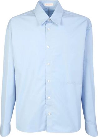 Valentino Cotton Poplin Shirt - Heren - Zakelijke Overhemden - Blauw - M - Katoen - Overhemden