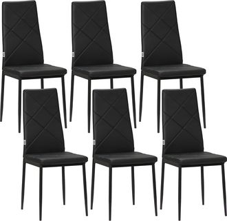 HOMCOM Homcom Pack De 6 Sillas De Comedor, Sillas De Cocina Modernas, Tapizadas De Cuero Sint&eacute;tico, Respaldo Alto, Asiento Acolchado, Patas De Acero, Negro