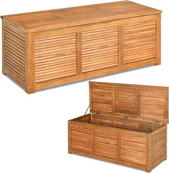 Costway Baule Da Giardino, Scatola Portaoggetti Da Esterno In Legno Con Capacit&agrave; Di Contenimento Di 235 Litri, 120,5 X 44,5 X 44,5 Cm - Costway