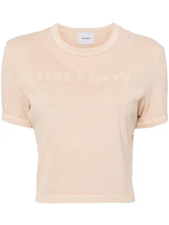 Halfboy logo-patch cotton T-shirt - Brown