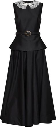 Self Portrait Peplum Midi Jurk - Dames - Casual kleedjes - Zwart - S - Polyester - Kleedjes