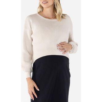 Angel Maternity Sylvie Cotton Maternity Knitted Cropped Jumper in Beige at Nordstrom, Size X-Large