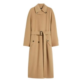Max Mara Belted Coats, female, Brown, Size: 2XS Camel Trench Coat with Style Details