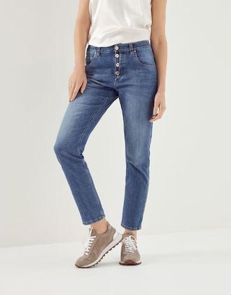 Brunello Cucinelli Soft Blue Denim Straight-Leg Pants, Brand Size 48 (US Size 14)