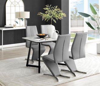 Furniturebox Carson White Marble Effect Dining Table & 4 Willow Chairs in Grey