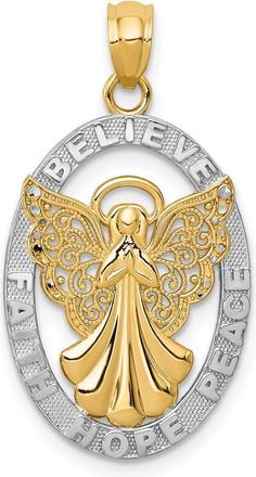 Diamond2Deal 14k Yellow Gold Rhodium BELIEVE PEACE FAITH HOPE Angel Pendant