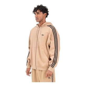 adidas Hoodies & sweatvesten, Heren, Beige, XS, Katoen, Adicolor Oversize Hoodie met Volledige Rits