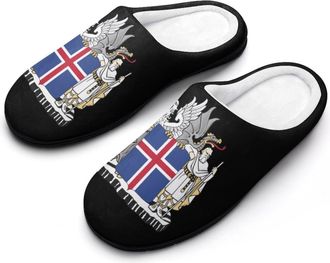 Generic Coat of Arms of Iceland Slippers Men Winter Warm Cotton Anti-Slip Indoor Slip-Ons House Shoes