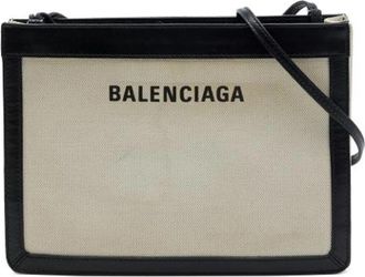 Balenciaga Pre-owned Navy Pochette Crossbody Bag - Dames - Vintage Schoudertas - Beige - ONE Size - Leer - Vintage