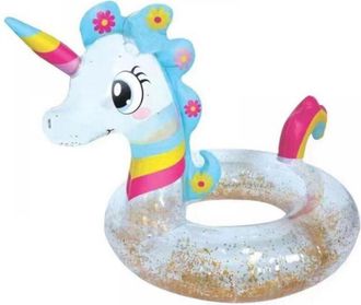 Trade Shop Trade Shop - Salvagente Unicorno Bianco Arcobaleno Ciambella Glitterato Mare Diametro 90 Cm