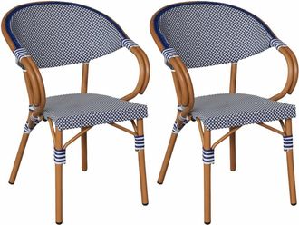 Mobili Rebecca Set de 2 silla de jard&iacute;n apilable de aluminio blanco y azul 84x57x57