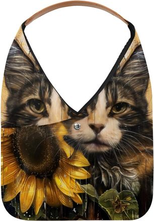 Generic Sunflower Wooden Board Cat Painting Reusable Lightweight Grocery Bags - Foldable Into Compact Pouch, Washable & Sturdy, Multipurpose for Shopping and 