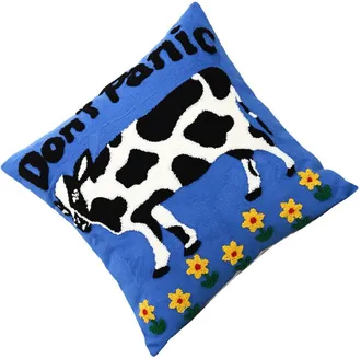 OEM Funda De Coj&iacute;n Con Dise&ntilde;os De Animales: Vaca Con Floretes