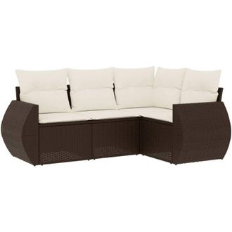 vidaXL Set De Sof&aacute;s De Jard&iacute;n 4 Pzas Y Cojines Rat&aacute;n Sint&eacute;tico Marr&oacute;n Vidaxl