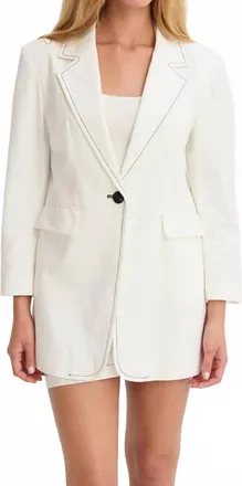 Crescent Renata Contrast Stitch Blazer In White